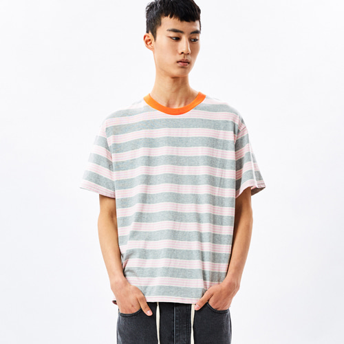 Newtro multi stripe t-shirt 뉴트로 멀티 스트라이프 티셔츠 핑크핀