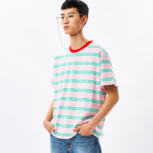 Newtro multi stripe t-shirt/뉴트로 멀티 스트라이프 티셔츠 그린핀
